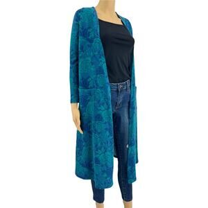 LulaRoe (XS) Sarah Blue Green Floral Terry Duster Cardigan Sweater w Pockets NWT